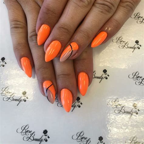 orange almond nails|nail art on orange nails.